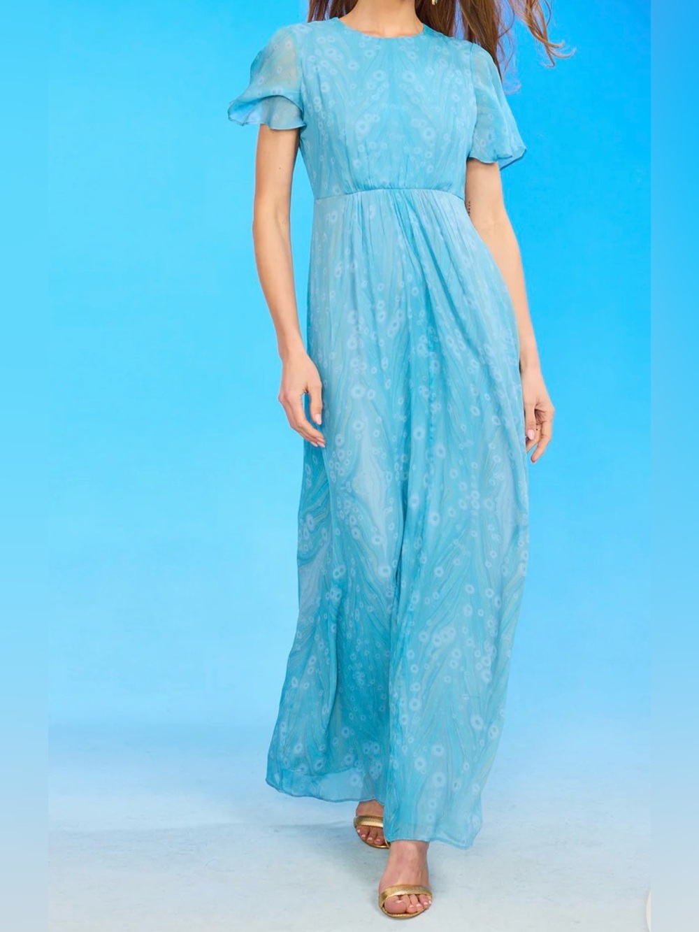 Nico Blu TITANIA BUTTERFLY SLEEVE CHIFFON MAXI DRESS IN SEA NYMPH